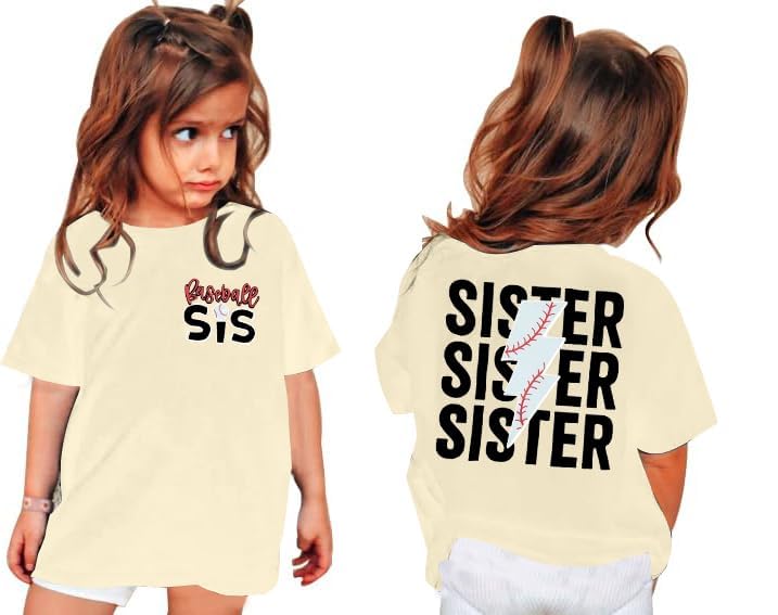 Image of FRYAID Toddler Baseball Sister Shirt Baby Girl Baseball Outfit Big Sister Shirt Birthday Girl T-Shirt Summer Cotton Tee Top