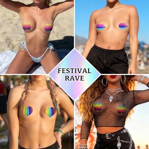 Image of Glitters Pasties Rave Pack Nipple Covers Stickers Disposable Sticky Breast Petals Bra for Women Rave Outfit Party