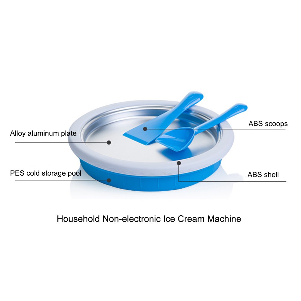 Rely2016 Household Non-electronic Quick Ice Cream Maker Machine for Milk Yogurt Fruit Ice Cream Maker Plate Pan, Alloy Aluminum Plate Blue Color