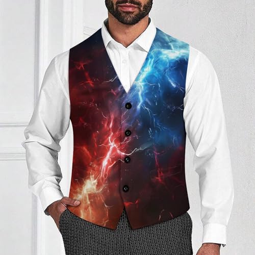 Red And Blue Thunder Novelty Men's Suit Vest Funny Formal Dress Vests Business Waistcoat2