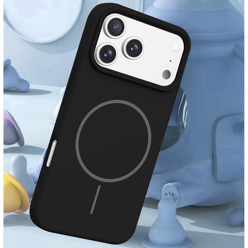 Image of LuxuryKase Silicone Magnetic Case for iPhone 17 Pro Max | Soft Microfiber Lining | MagSafe Support | Shockproof Protective Cover | Precise Cutouts | Slim Fit Design - Black
