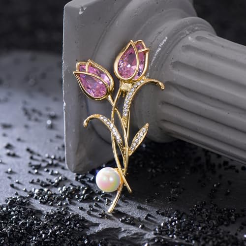 Image of 14K Gold-Plated Flower Brooch Pins Crystal Rhinestone Flower Brooch Pin Accessories Christmas Birthday Gift for Women