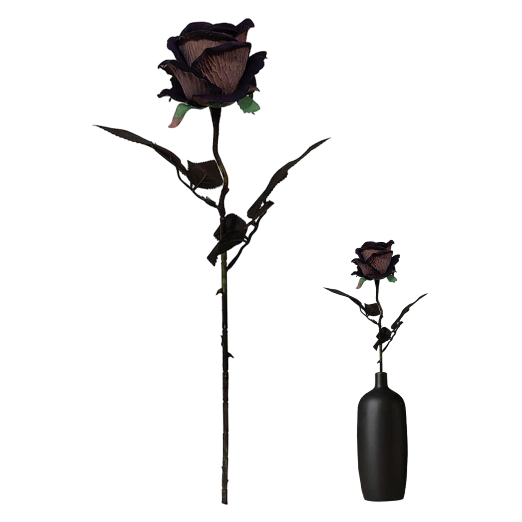 Wedhapy Halloween Real Touch Rose Halloween Artificial Rose Faux Single Black with Stem Real Touch Blossom Faux Flower with Stem