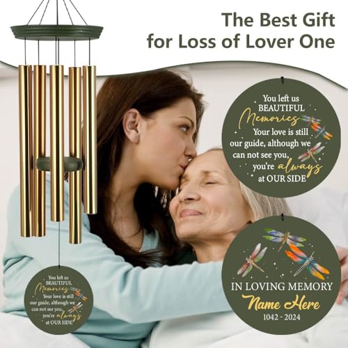 Image of ASTARIN Memorial Dragonflies 36 inch Wind Chimes, Personalized Name Sympathy Wind Chime, in Memory of Loss Mom Loved One, Large Deep Tone Bereavement Windchimes for Patio Clearance(Produced in Texas)