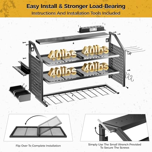 LBT 4 Layer Power Tool Organizer Wall Mount With Charging Station, Patented, 6 Outlet Power Strip, 6 Drill Holder, Heavy Duty Metal Garage Tool Storage Rack, Gifts For Men Fathers Day - Image 5
