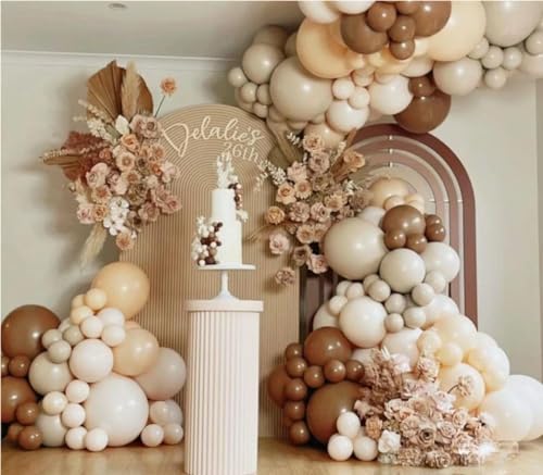 Image of MEBAY Boho Balloons Garland Arch Kit, 146 Pcs Brown Nude White Balloons Different Sizes for Girls Baby Shower Garden Tea Party Bachelorette Birthday Wedding Decorations