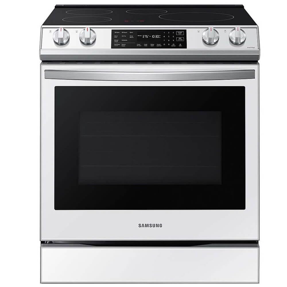 Samsung Bespoke 30 in. 6.3 cu.ft. 5 Burner Element Smart Slide-in Electric Range w/Smart Oven Camera in White Glass NSE6DB870012