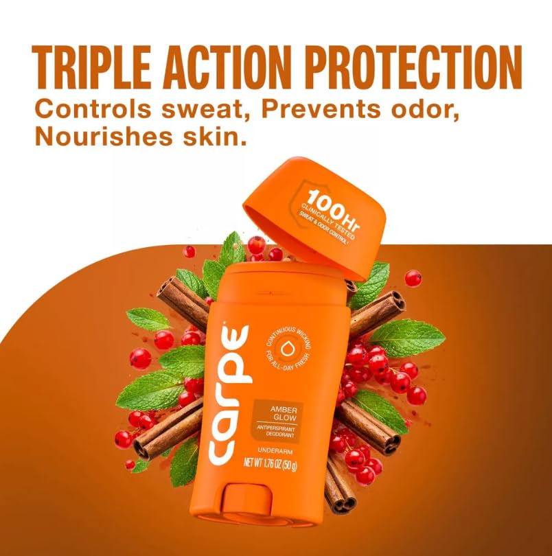 Carpe Women's 100HR Sweat & Odor Control Antiperspirant Deodorant - Amber Glow - 1.76oz: Paraben-Free, Vegan, Cream