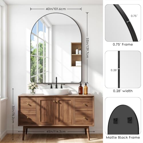 Image of BONEWEI Arched Wall Mirror,55x40 inch Black Arched Mirror Bathroom,Large Vanity Mirror for Over Sink Metal Frame,Tempered Glass Arch Mirrors for Bedroom,Entryway,Living Room,Home Decor Shatter-Proof