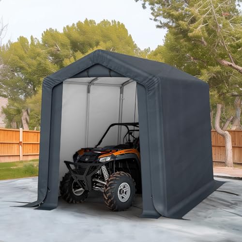 HERAS PALACE 6x10ft Heavy Duty Motorcycle Storage Shed Small Carport Outdoor Anti-Snow Portable Canopy Shelter with 2 Doors Garage Tent for Garden Tools Bike