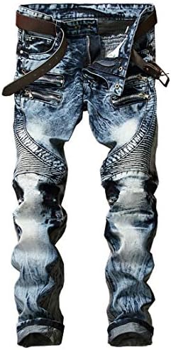 ONTTNO Men's Slim Fit Black Stretch Destroyed Ripped Skinny Denim Jeans (38W x 33L, Blue)