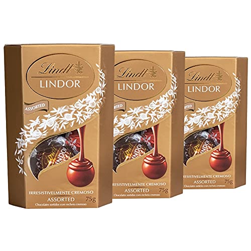 Bombom de Chocolate Su&iacute;&ccedil;o Lindt Lindor Sortido, 3 Caixas de 75g