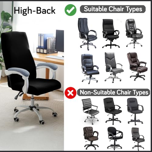 Image of HOKIPO Office Chair Cover for Executive Chair (High-Back) - 140 GSM Stretchable Fabric - Anti-Slip & Washable - Fits Tall & Big Office Chairs, Jet Black (AR-6204-BLK)
