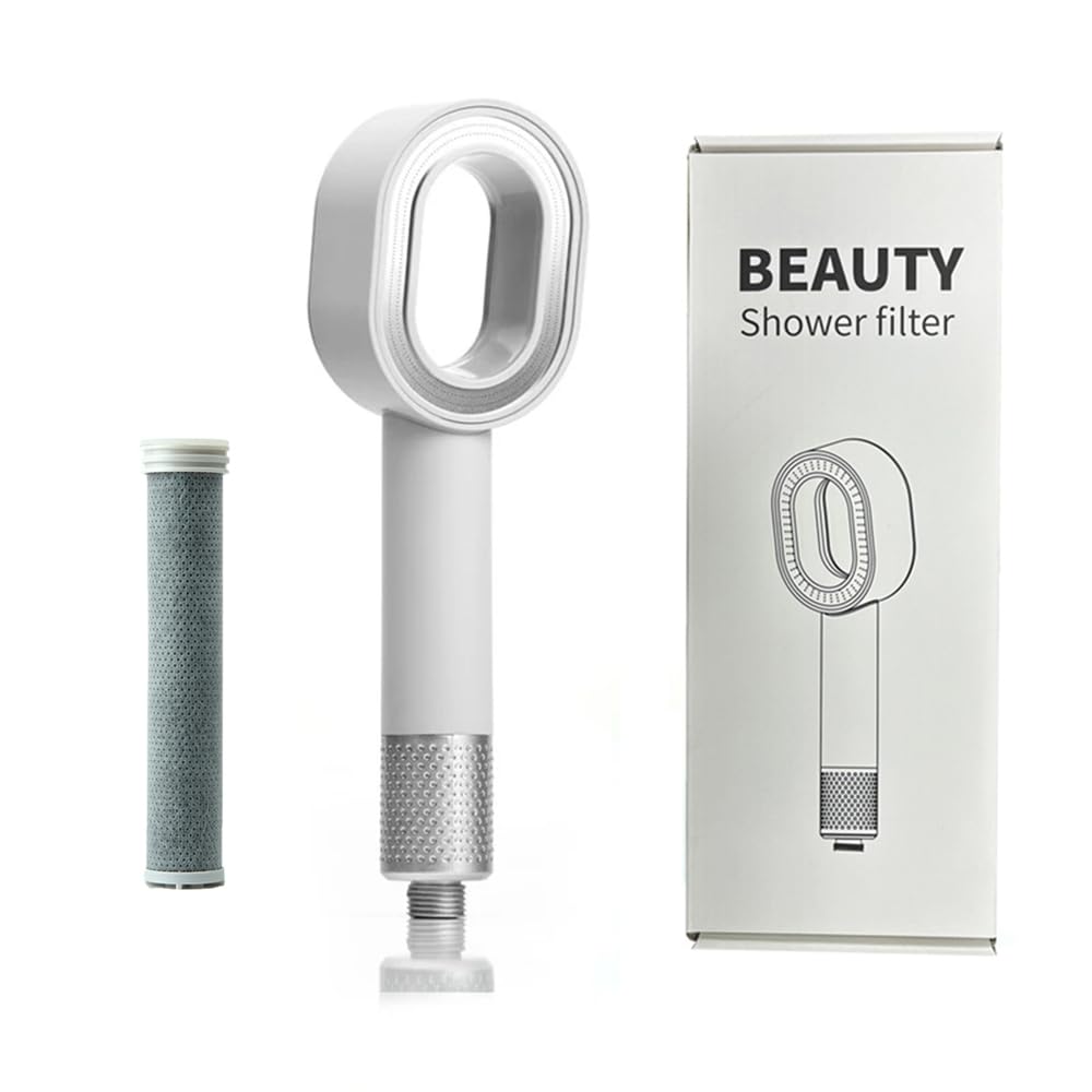 1 cabezal de ducha filtrado, alcachofa de ducha portátil con filtro, cabezal de ducha de alta presión para agua dura, elimina el cloro y la purificación del agua, accesorios de baño (blanco)