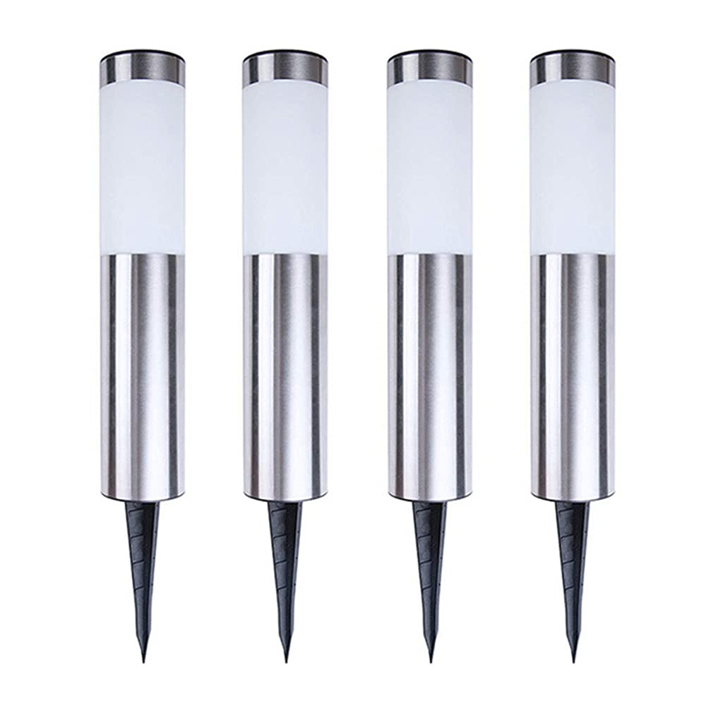 4 Pcs Solar Post Light Outdoor Garden Path Lamp Lawn Road Lamp Stainless Steel Exterior Pillar Lamp Fence