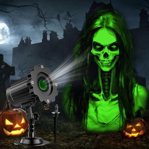 Halloween Decorations Outdoor 2026 Upgraded 3D Dynamic Skull Ghost Projector Lights Clearer Skull HD Patterns Night Light for Home Window Wall Halloween Decor