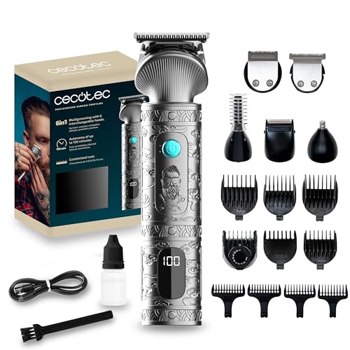Cecotec Profilatore Professionale Multifunzione Precisioncare Samurai Profiling 6 In 1. Per Naso e Corpo, Autonomia 150 Min, Pettini 3-15 Mm, Profilatura Precisa, Base di Stoccaggio, Display