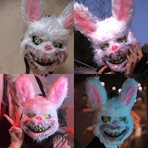SIXRUN Máscara de Conejo Aterrador de Felpa y Plástico, Máscara de Conejo de Terror para Fiestas de Halloween, Hombres, Mujeres y Niños (Rosa blanco)