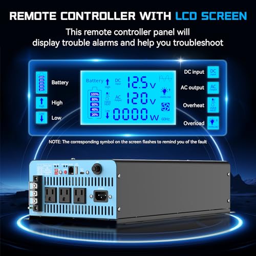 Image of 2000W Sump Pump Battery Backup System, Pure Sine Wave Inverter Charger with 25A Fast Charging, Auto Transfer Switch for Basement Flood Protection During Outages, LCD Remote, 12V Deep Cycle Compatible