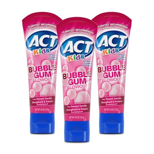 ACT Kids Anticavity Fluoride Toothpaste, Prevents Cavities & Strengthens Teeth, Bubble Gum Blowout, 4.6 oz.(Pack of 3)