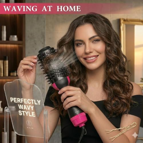Image of All-purpose 4-in-1 Styling Brush Styler, One-Step Hair Dryer and Volumiser, Negative Ion Hair Straightener Curler Brush for Any Hairstyle in a Variety of Colours