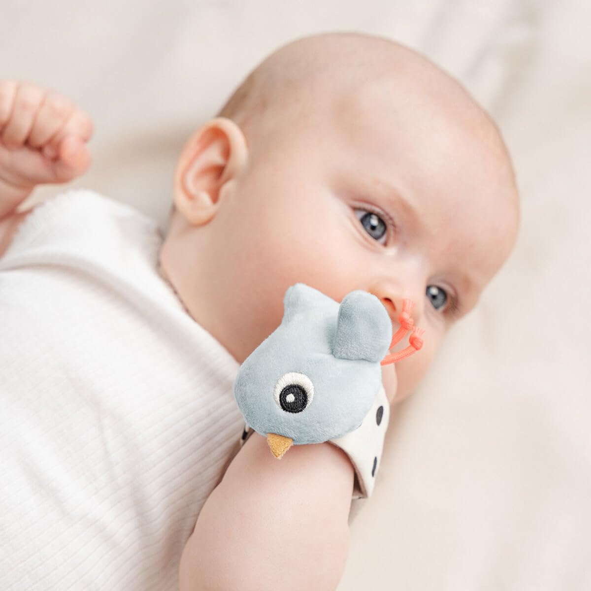 Done by Deer Wrist Rattle Set for Babies - 2-Pack Happy Clouds – Newborn Sensory Toy with Crinkle & Rattle – Soft Blue Baby Bracelets for Wrist or Ankle – from 0 Months