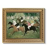 InSimSea gold framed art,8x10 Inch Horse Racing Wall Framed,Vintage Equestrian Artwork, Classic Jockey Racing Painting, Retro Sports Decor for Living Room, Office, Study, Gallery Wall Decoration