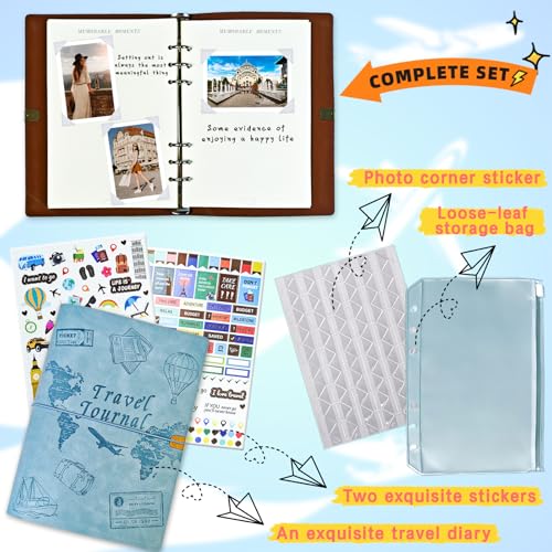 Image of Travel Journal for Women Men and Couples, Leather Travel Notebook with Prompts, Travel Memory Book & Adventure Book (Blue)