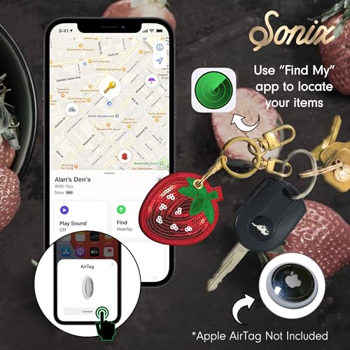 Image of Sonix Keychain Case Compatible with Apple AirTag | Protective AirTag Cover Keychain | Strawberry