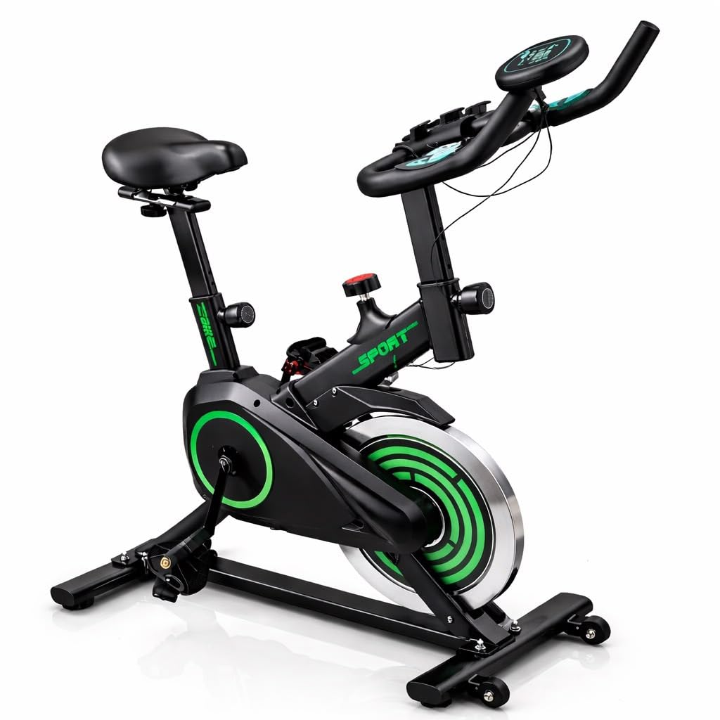 Exercise Bike Indoor Cycling Bike - Home Fitness Cardio Trainer - 136KG Capacity - Quiet Smooth Resistance - Compact Home Gym Bike (GREEN)