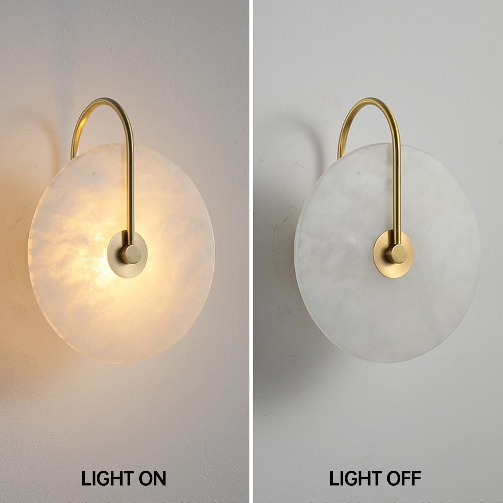 Apliques de Pared Modernos, lámpara de alabastro Redonda de latón, lámpara de mármol de Mediados de Siglo, Montaje en Piedra de mármol, tocador de baño, Accesorios de alabastro par