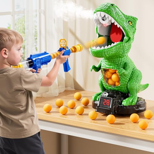 XINNOVEL Movable Dinosaur Shooting for Toys Kids 4-6, Electronic Kids Target Games w/Air Pump Gun, LCD Score Record, Sound, 24 Foam Balls, Birthday Gifts for 3 4 5 6 7 8 9 Year Old Boys Girls