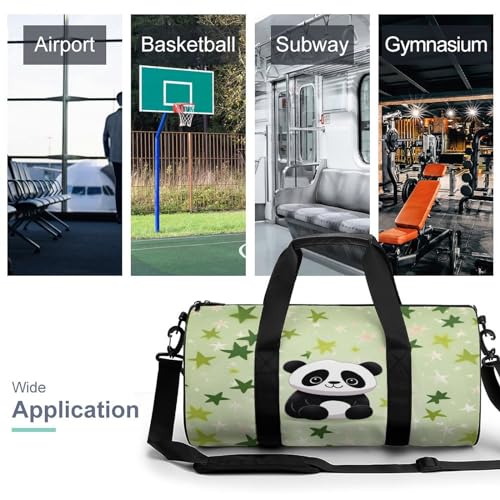Cylindrical Gym Bag,Cute Panda Bamboo Star Sports Gym Bag,Workout Bags,travel Weekender Bag,Duffle Travel Bag for Men Women3