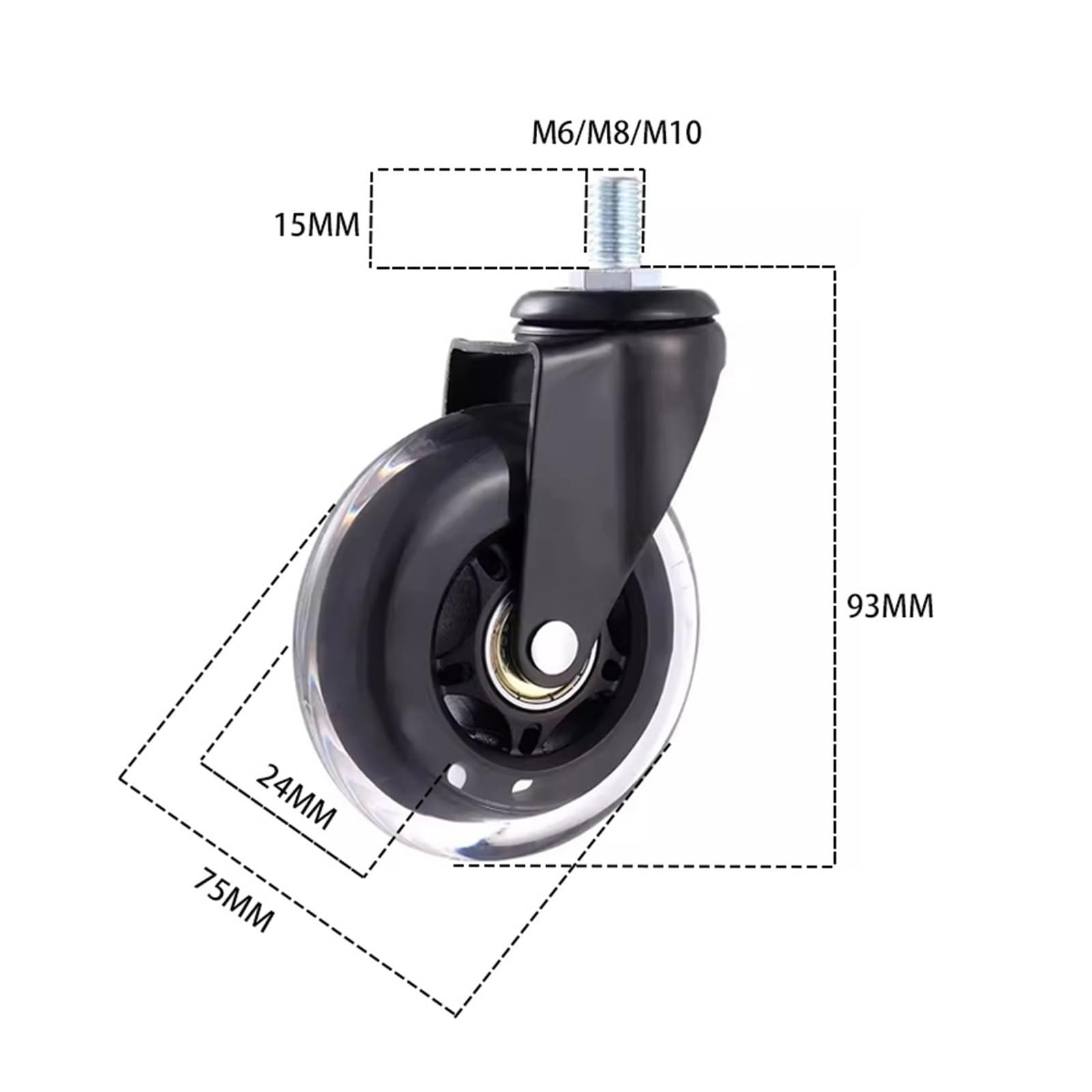 5 szt. 3-calowe rolki śrubowe PU M6/M8/M10 do elektroforezy lodowej sprzętu rozrywkowego, hulajnogi, uniwersalne/hamulcowe kółka(M8x15mm,Universal wheel)
