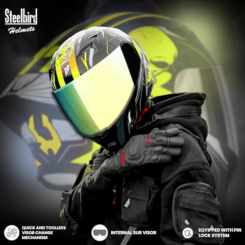 Image of Steelbird SBA-20 Strange ISI Certified Flip-Up Graphic Helmet for Men with Inner Silver Sunshield