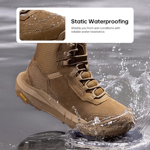 Image of NORTIV 8 Men's Waterproof Tactical Work Boots Cushion Sole Lightweight Leather Non-Slip Combat Boots with Arch Support for Military Motorcycle Hiking HydroRange