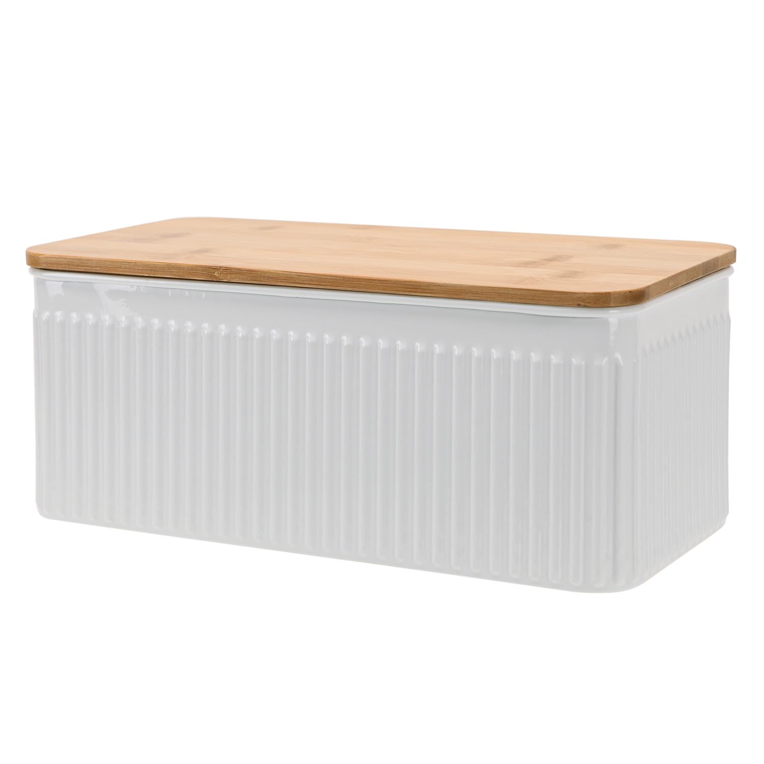 NIKKY HOME White Bread Box with Bamboo Cutting Board Lid, Space-Saving Bread Box for Kitchen Countertop, Farmhouse Breadbox Bread Storage Bin Container Holder
