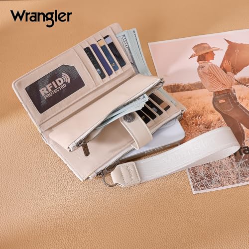 Image of Montana West X Wrangler Large Bifold Wristlet Wallet for Women, Rfid Blocking Wallet Clutch Purse with Zipper & Coin Pocket and ID Window