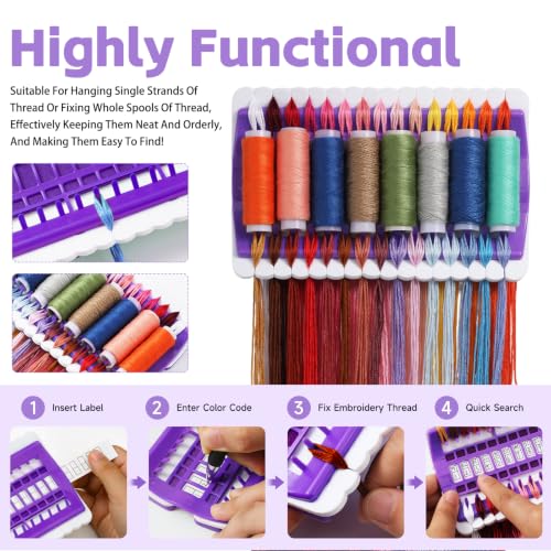Image of LOKUNN Embroidery Floss Organizer 30 Positions 2 Pcs Thread Organizers | Thread Holder Floss Organizer Embroidery Shelf with 15Pcs Replaceable Paper Card Needle Holder for Sewing Embroidery Plastic