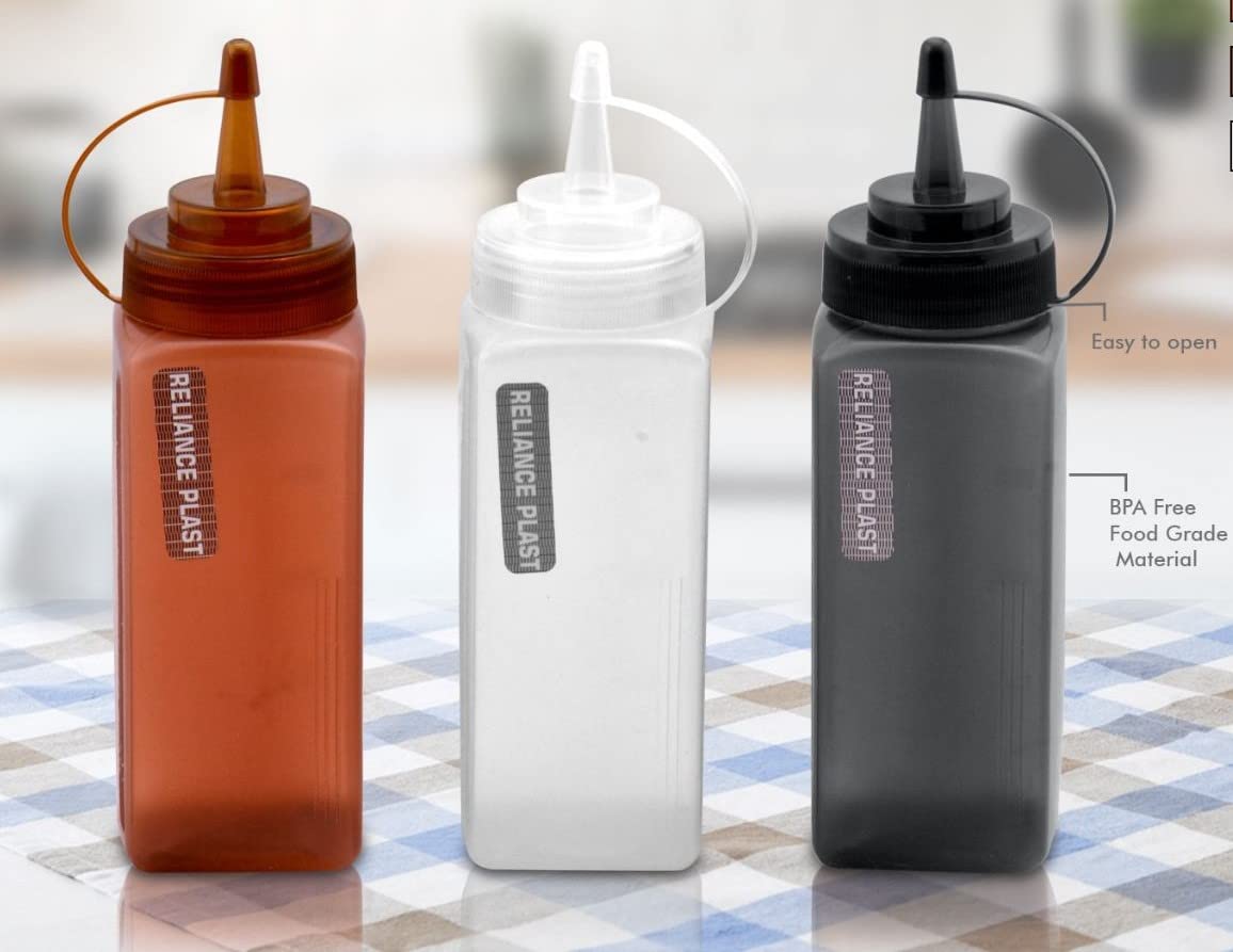 Plastic 500ml Square Sauce or Multi Purpose Dispenser Cum Squeezer Pack of 2 of Same Color, Color May Vary as per Availability