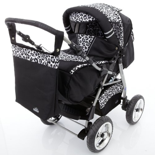 Chilly Kids iCaddy Kombikinderwagen (Regenschutz, Moskitonetz, Getränketablett, Wickelunterlage) 40 Schwarz & Snow Leopard