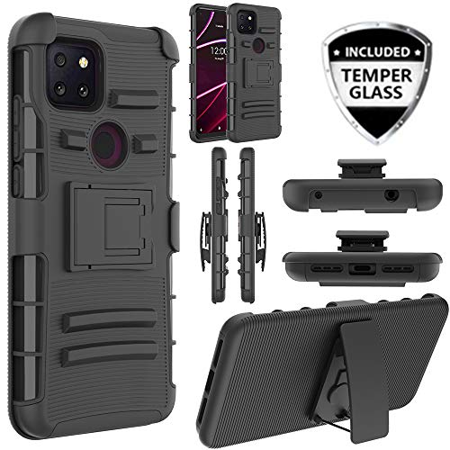 Housse hybride JACKPOT noire antichoc avec clip ceinture et verre trempé pour protection mobile
