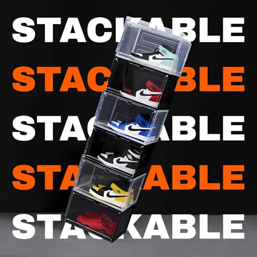 Image of NYALKARAN Shoe Storage Organizer Box for Sneakers - Transparent, Heavy Duty, Stackable with Magnetic Door - Large Plastic Shoe Box for Men & Women, Multipurpose Storage (Black, PACK OF 5)