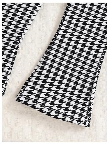 Image of SweatyRocks Girl's 2 Piece Outfits Houndstooth Print Mesh Long Sleeve Top and Flare Pants Set White 12Y