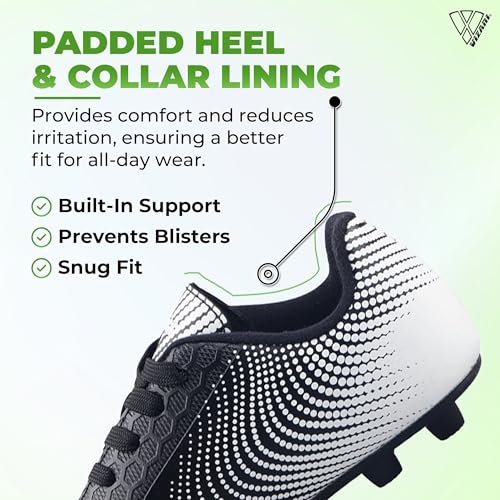Image of Vizari Stealth Firm Ground Soccer Cleats - Lightweight, Sturdy, Comfortable for Kids and Youth - Excellent Traction, Cushioned Heel, Anti-Stretch Lining - Ideal for Boys and Girls