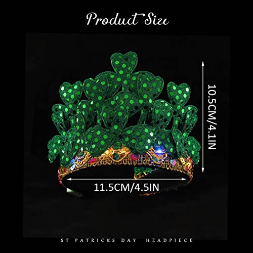 Gortin Led St Patricks Day Headband Green Clover Crown Light Up Irish Tiara Crown Headpiece Holiday Hair Hoops Accessories Party Cosplay Headwear For St Patricks Day Decoration For Women And Men #TOP3