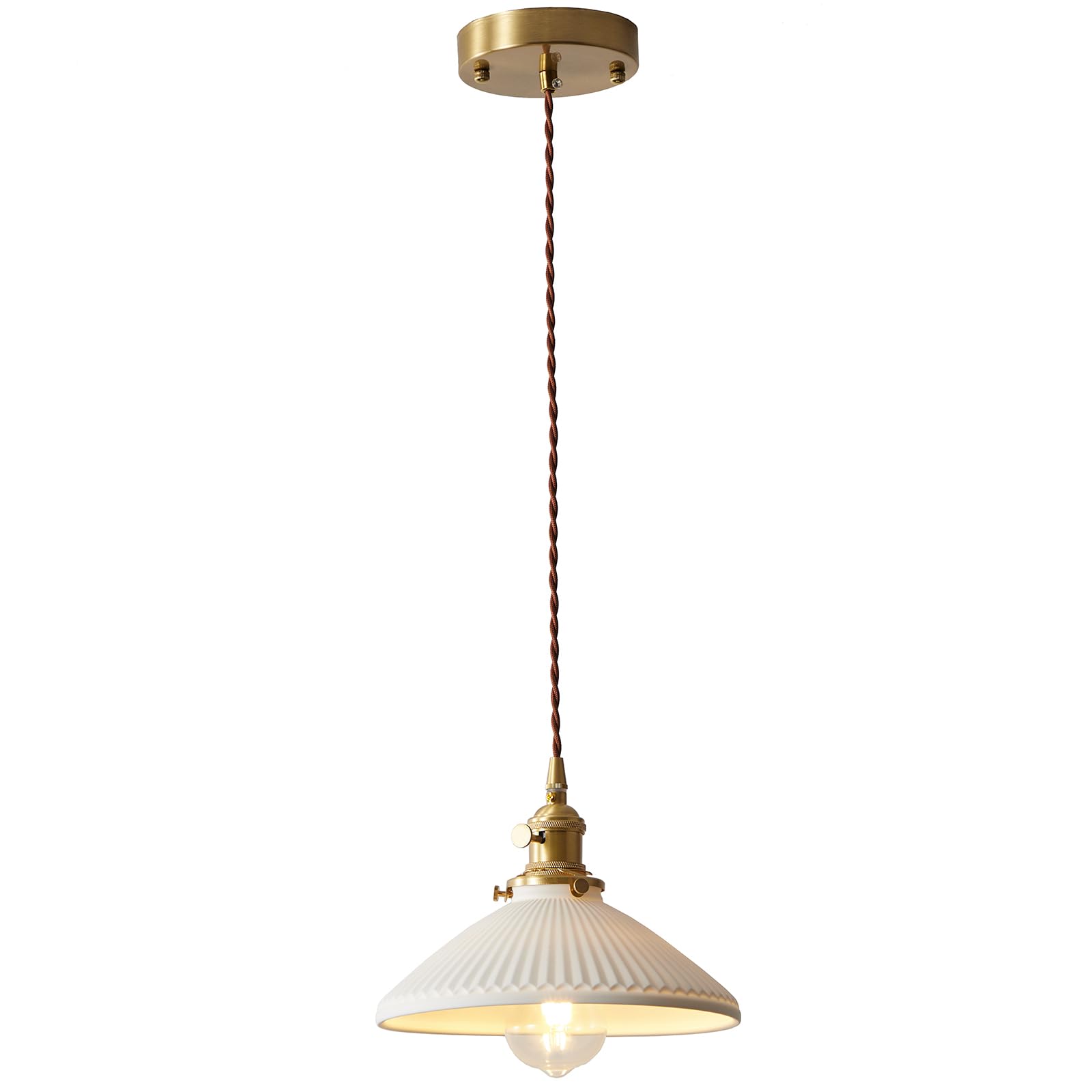 Lámparas colgantes de cerámica industrial vintage, cable colgante ajustable de 6.56 pies, enchufe de latón, compatible con bombillas E26/E27, lámpara colgante moderna ideal para cocina,