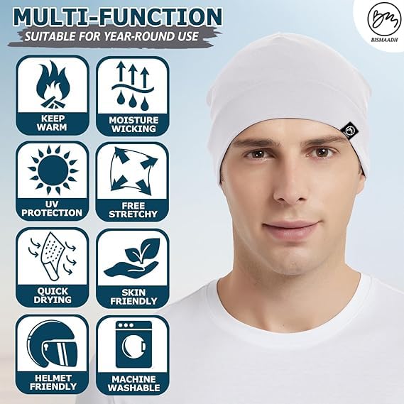 Image of Cooling Cotton Skull Caps for Men Women, Lightweight Beanie Sleep Hats Breathable Helmet Liner