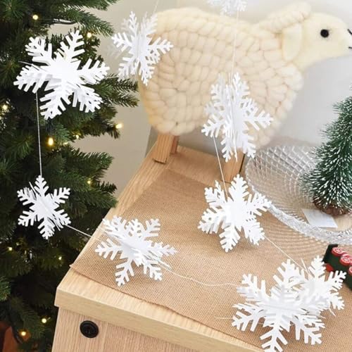 OuMuaMua Winter Christmas Hanging Snowflake Decorations, 12PCS Snowflakes Garland & 12PCS 3D Glittery Large White Snowflake for Christmas Winter Wonderland Holiday New Year Party Home Decorations - Image 3