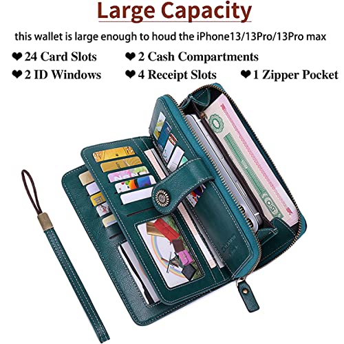 Image of Women Leather Wallet Crossbody Shoulder Bag with Double Zipper and Mobile Phone Purse with Shoulder Strap